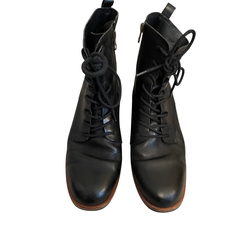 Kork-eaze Black Calista Leather Lace Up Ankle Combat Boots Zip Stacked Heel 8.5 - Picture 5 of 10